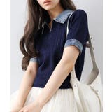 ネイビー | デニム切替ケーブルハーフジップショートスリーブ | SpRay