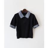 ブラック | デニム切替ケーブルハーフジップショートスリーブ | SpRay