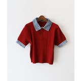 ボルドー | デニム切替ケーブルハーフジップショートスリーブ | SpRay