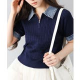 デニム切替ケーブルハーフジップショートスリーブ | SpRay | 詳細画像4 