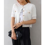 オフホワイト | ケーブルメタルボタンショートスリーブカーディガン | SpRay