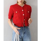 レッド | ケーブルメタルボタンショートスリーブカーディガン | SpRay