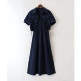 ネイビー | シャーリングショートスリーブジャケットxキャミワンピース | SpRay