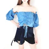 ブルー | ダンガリートップス オフショルトップス 肩開きトップス | STRIP CABARET
