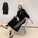 ワンピース ロングワンピース ハーフジップ ライン 長袖 レディース ブラック | STYLEBLOCK | 詳細画像1