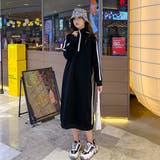 ワンピース ロングワンピース ハーフジップ ライン 長袖 レディース ブラック | STYLEBLOCK | 詳細画像3