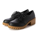 ブラック | レースアップシューズ 太ヒール レザー調 | STYLEBLOCK