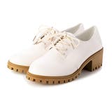 オフホワイト | レースアップシューズ 太ヒール レザー調 | STYLEBLOCK