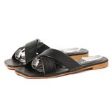 ブラック | フラットサンダル クロスベルト ぺたんこ | STYLEBLOCK