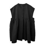 ブラック | ジレ ベスト ペプラム 前開き 無地 ノーカラー トップス ブラック | STYLEBLOCK