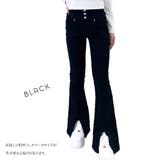 BLACK | レースアップ15個釦ハイウエストセンタースリットパンツ | TAXI