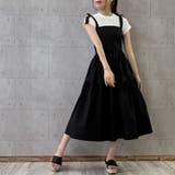 BLACK | ティアード切替肩紐結びロングワンピース | TAXI