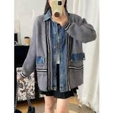 GREY | デニム切替ビッグニットカーディガン | TAXI