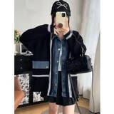 BLACK | デニム切替ビッグニットカーディガン | TAXI