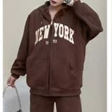 BROWN | 前ジップロゴ刺繍ビッグフーディー | TAXI 