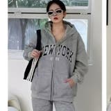 GRAY | 前ジップロゴ刺繍ビッグフーディー | TAXI 