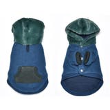 ネイビー×グリーン | 別注 フェイクファー フーディ ドッグウェア / 犬 服 | SVEC