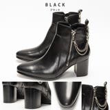 ブラック | 2連チェーン レザー ハイヒールブーツ / ジョッパーブーツ | SVEC
