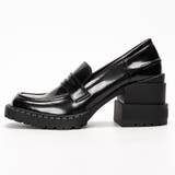 ブラック | ブロックヒール ペニーローファー パンプス | SVEC