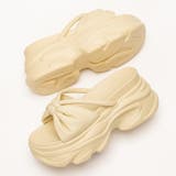 クリーム | 軽量 厚底 ビックリボン パフィサンダル | SVEC