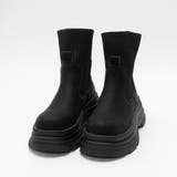 ブラック | ニットドッキング 厚底 ショートブーツ / ソックスブーツ | SVEC