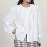 WHITE | ナチュラル可愛いレースピンタックブラウス｜上品パールボタン 長袖コットンシャツ | Tannsu Dance