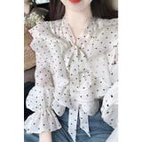 ハート柄×フリルの最強ガーリー♪ボウタイ付きシフォンブラウス 長袖トップス レデ… | Tannsu Dance | 詳細画像13 