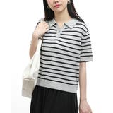 グレー | ボーダートップス 半袖 ポロシャツ | Tannsu Dance