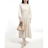 ベージュ | レディースラウンドネックギャザー切り替えコットンワンピース | Tannsu Dance