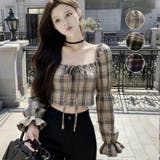 チェック柄 ブラウス スクエアネック | Tannsu Dance | 詳細画像1 