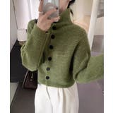 ハイネック リブ編みショートカーディガンニット レディース 前ボタン | Tannsu Dance | 詳細画像9 