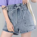 ブルー | デニムショートパンツ レディース フリル風 | teddyshop