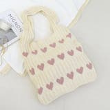 アイボリー×ピンク | トートバッグ ハート ニット生地 | teddyshop