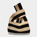 C:太ボーダー×ベージュ | ニット トートバッグ 小さめ | teddyshop