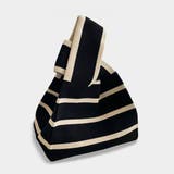 D:細ボーダー×ブラック | ニット トートバッグ 小さめ | teddyshop