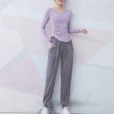 パープル×グレー | フィットネス レディース 長袖 | teddyshop