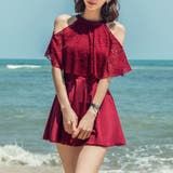 レッド | 水着体型カバー セクシー オフショルダー | teddy