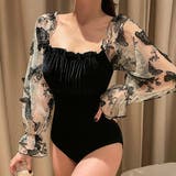 ブラック×ホワイト | 水着体型カバー 長袖 オールインワン | teddyshop