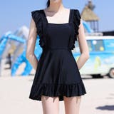 ブラック | 水着体型カバー ワンピースオールインワン ワンカラー | teddyshop