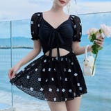 ブラック | 水着体型カバー 花柄 ワンピース | teddyshop