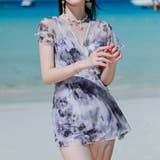 パープル×アイボリー | 水着体型カバー レディース ワンピース | teddyshop