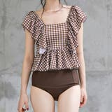 ブラウン×ホワイト | タンキニ 水着 ギンガムチェック | teddyshop