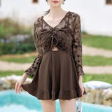 ブラウン | 水着体型カバー ワンピース 花柄 | teddyshop