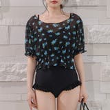 ブルーフラワー×ブラック | オールインワン 水着 ワンピース | teddyshop