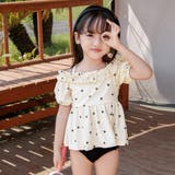 エクリュ×ブラック | キッズ 水着 ペプラム風 | Kids Teddy