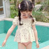 ベージュ×ピンク | キッズ 水着 ペプラム風 | Kids Teddy