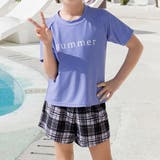 パープル×ブラックチェック | キッズ 水着 女の子 | Kids Teddy