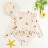 ベージュ×チェリー | キッズ オールインワン 水着 | Kids Teddy