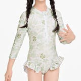 ライトグレー×ボタニカル | キッズ オールインワン 水着 | Kids Teddy