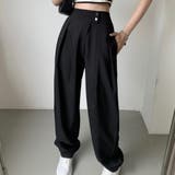 ブラック | タックパンツ ハイウエスト カラーパンツ | teddyshop